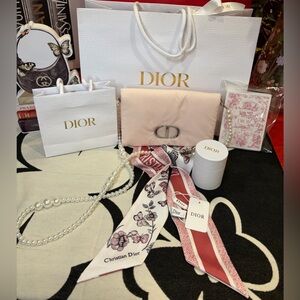 NWT CHRISTIAN DIOR 💯 SILK SCARF 
FREE BLUSH PINK CLUTCH/CROSSBODY AND PENCIL SET